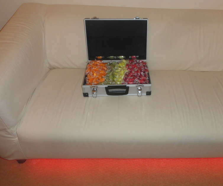 Fruit sherbets on LED illuminated sofa